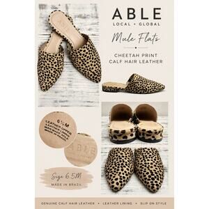 ABLE Local + Global Cheetah Print Calf Hair Leather Mule Flats Women’s 6.5
